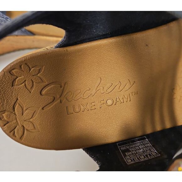 SKECHERS Silvery Denim Wedge Sandals sz 10 - Picture 3 of 8